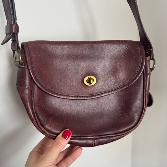 Vintage roots genuine leather Burgundy brown Crossbody Bag boho artsy western - Picture 3 of 10